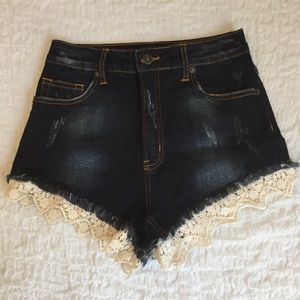 Jeans Shorts with Lace Trim